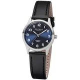 REGENT Damen-Armbanduhr Elegant Analog Leder-Armband schwarz Quarz-Uhr Ziffernblatt blau UR2113419 - Schwarz/Blau