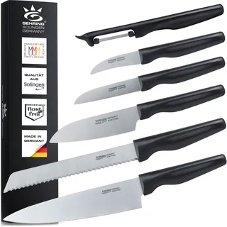 SOLINGEN | Küchenmesserset - Messerset 6 tlg.| rostfreie, eisgehärtete & scharfe Messer, Made in Germany | Messer Set vom Kochmesser bis zum Sparschäler – geeignet f. Messerblock | Serie WAVE...