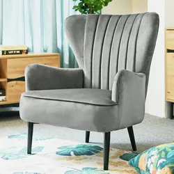 SVITA ARTHUR Sessel Relaxsessel Ohrensessel Modern Gepolstert Samt Grau