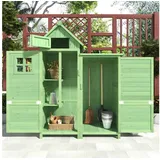 BlingBin Geräteschrank Gerätehaus Gartenschrank Geräteschuppen, Werkzeugschrank Balkonschrank (Holzhütte mit 2 Regale, PVC-Dach - Wasserdicht, Sonnenbeständig und Stabil, 1-St., 118 x 54 x 173 cm, Tragendes Gewicht: 60kg) Werkzeughaus für Kleine Garten, Terrasse und Balkon, Wetterfest, Grün grün