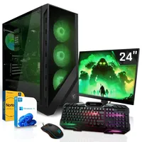 SYSTEMTREFF Gamer Komplett-Paket - AMD Ryzen 5 5500GT - AMD RX Vega - 7Core 4GB - 16GB  - 256GB M.2 NVMe +  - 24 Zoll Monitor - Desktop PC