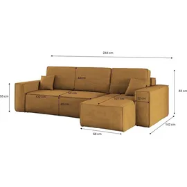 kaiser möbel Ecksofa mit schlaffunktion und bettkasten, Sofa L-form, Couch L-form BEST Dicker Cord Senffarbe Rechts - Gelb