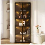 Celya Vitrine LED-Glasvitrine 62x32x160cm, Außenseite aus Eiche (Eckvitrine mit Tür, Sammlungsvitrine, Bücherregal, Weinschrank,Badezimmerschrank) integrierte Lichtleiste, staubdichter Schrank aus gehärtetem Glas schwarz