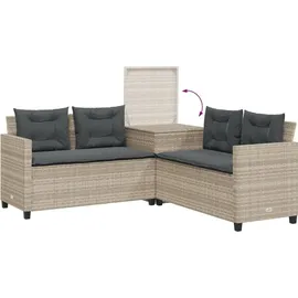 vidaXL Gartensofa in L-Form mit Tisch und Kissen Hellgrau Poly Rattan