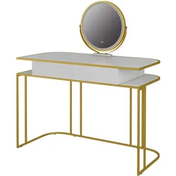 Vicco Schminktisch Tiara, 110 x 122 cm, Weiß Gold, Frisiertisch mit LED-Spiegel