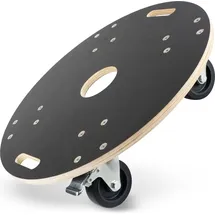 Ovitec Rollbrett rund für Schwerlast | Extra Leise Rollen | 400kg Belastung | aus hochwertigem Holz | mit 2 Bremsen | mit 2 Tragegriffen | vormont...