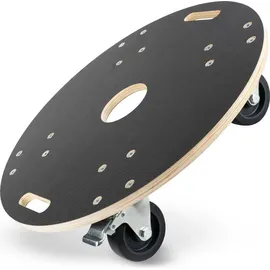 Ovitec Rollbrett rund für Schwerlast | Extra Leise Rollen | 400kg Belastung | aus hochwertigem Holz | mit 2 Bremsen | mit 2 Tragegriffen | vormont...