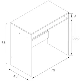 Dmora Schreibtisch Dmachi, Linearer Schreibtisch mit festem Regal, Arbeits- oder Bürotisch für PC, 79x43x78 cm, Weiß - Weiß