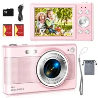 Upgrade-Digitalkamera, 56 MP FHD 1080P Kamera für Kinder mit 16-fachem Zoom, Anti-Shake, Kinderkamera mit 32 GB TF-Karte, zwei Batterien, Umhängeband, kompakt, klein für Kinder, Jungen, Mädchen (Rosa)