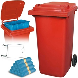 BRB 240 Liter Mülltonne rot mit Halter für Müllsäcke, inkl. 100 Müllsäcke
