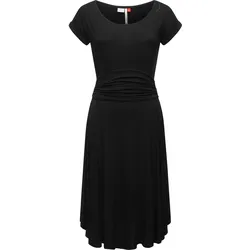 Sommerkleid RAGWEAR "Yvone Solid", Damen, Gr. L (40), Normalgrößen, schwarz, Material: 95% Viskose, 5% Elasthan, casual, figurbetont knieumspielend, Rundhals, Kurzarm Ärmel ohne Ärmelschlitz, Kleider, leichtes Jersey-Kleid mit Taillengürtel