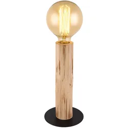 Lampe Wohnzimmer Tischlampe Holzleuchte natur Vintage Schreibtischlampe, Retrostil, Metall schwarz, 1x E27 Fassung, DxH 15x30 cm