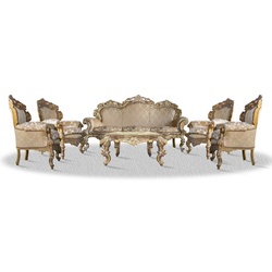 Casa Padrino Barock Sofa Set 3er Sofa 4 Sessel und Tisch mit Glasplatte - Antik Stil Wohnzimmer