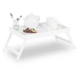 relaxdays Tabletttisch 2 x Betttablett Bambus weiß weiß