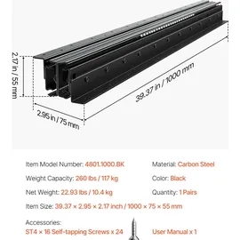 Vevor Schubladenschienen Bodenhalterung, 1000 mm, Vollauszug mit Kugellager unter Treppenschrankschienen, 117 kg Tragkraft, Unterschienen für Treppenschrankgleiter, zum Selbstaustausch, schwarz