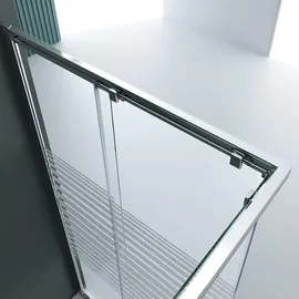 SoGood doporro 100x80cm Eckeinstieg Duschkabine Schiebetür Duschabtrennung Milchglas Streifen Eckdusche 6mmESG Glas Höhe 190cm Links/Rechts montierbar R... - Transparent/milchig