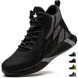 PAQOZKC Sicherheitsstiefel Leicht Herren Damen Arbeitsschuhe Hoch Stahlkappe Atmungsaktiv Sicherheitsschuhe rutschfest Stahlkappenschuhe 8081/Schwarz 35 - 35 EU