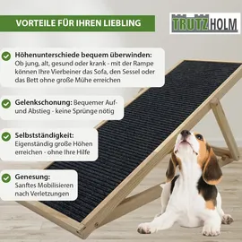 Baumarktplus Hunderampe Echtholz 104x35 cm höhenverstellbar & klappbar 35 kg Tragkraft weiche Filz-lauffläche