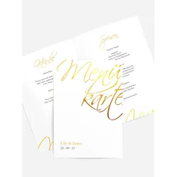 Menükarten Hochzeit selbst gestalten mit Spruch und Fotos im Onlinedesigner bei Meine-Kartenmanufaktur.de
