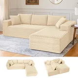 COMHOMA Eckcouch Cordstoff 2-Sitzer Beige
