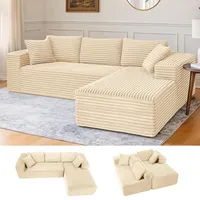 COMHOMA Eckcouch Cordstoff 2-Sitzer Beige