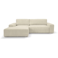 WERK2 Ecksofa Hugo-L L-Form, Design Ecksofa in Cord mit Schlaffunktion & Bettkasten beige