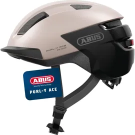 ABUS Fahrradhelm Purl-Y ACE mit LED-Licht – geeignet Fahrten auf E-Bike und S-Pedelec – Trendiger NTA-Schutzhelm für Erwachsene und Jugendliche – Beige, Größe M