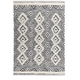 THEKO Wollteppich »Mora - 14019«, rechteckig, Handweb Teppich, reine Wolle, handgewebt, Rauten Design, mit Fransen, schwarz , , Maße cm B: 170 H: 1