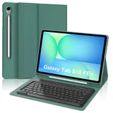 WAVATA Tastatur für Samsung Galaxy Tab S10 FE+ Plus 13.1 Zoll 2025, Hülle mit Tastatur für Tab S10 FE Plus Magnetische Abnehmbar Bluetooth QWERTZ Layout, Dunkelgrün