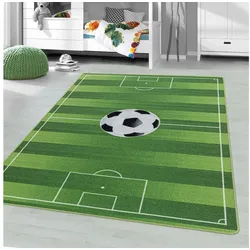Kinderteppich Fußballteppich Fußball Kinderzimmer Kinderteppich Kurzflorteppich, Miovani grün 140 cm x 200 cm