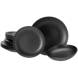 CreaTable Magic Black Coupe Tellerset aus Steinzeug, spülmaschinen- und mikrowellengeeignet, Made in Schwarz | Gr.: onesize
