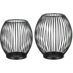 Kerzenhalter Windlicht Korb Optik Metall Draht Tischdeko oval schwarz 2er Set