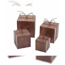4er Set Metall-Deko Geschenkpakete Rost-Optik