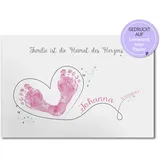 FEENSTAUB Personalisiertes Bild für Baby Fußabdruck, Geschenk zur Geburt, Bild personalisiert, Geburtsgeschenk personalisiert mit Namen und Spruch, Baby Erinnerung Fußabdrücke Baby Herz