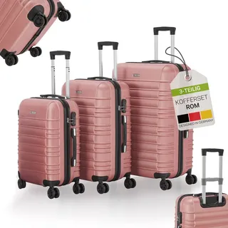 Juskys Hartschale Kofferset Reisekoffer 3 teilig - Zahlenschloss, 360° Rollen, Teleskopgriff, - Rosa
