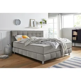 Home Affaire Boxspringbett HOME AFFAIRE "Salo", grau (hellgrau), B:194cm L:211cm, Struktur (100% Polyester);Bezug der Spiegelfläche Matratzendrell aus 100% Polyester;Samtoptik (100% Polyester), Komplettbetten, Boxspringbett, incl.