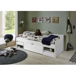 Funktionsbett RELITA "Levi", weiß (buche weiß lackiert), B:95cm H:70cm L:204cm, Daybetten, mit Rollrost, Schubladen und Fächern