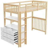 SOFTWEARY Hochbett mit Schreibtisch 90 x 200 cm Kiefer beige