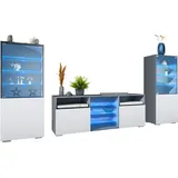 Vladon Wohnwand, Weiß, Holzwerkstoff, 286x122.5x35 cm, Wohnzimmer, Wohnwände, Wohnwand-Sets