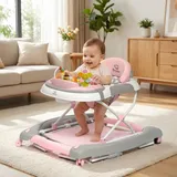 BRONEA® 4-in-1 Gehfrei Baby ab 6 Monate | Lauflernwagen Schaukel Spielpaneel mit Licht & Musik | Lauflernhilfe mit leisen Rollen und Bremsen - Pink - Hellrosa