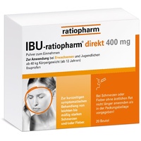 IBU-ratiopharm direkt 400 mg Pulver: Das Schmerzmittel für unterwegs zur Einnahme ohne Wasser. Wirkstoff Ibuprofen, 20 Stück