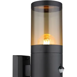 GLOBO Außenleuchte Wandlampe mit Bewegungsmelder Gartenleuchte Fassadenleuchte, Up Down Strahler, Edelstahl, schwarz rauch, 2x E27, DxH 10,2x42 cm, 2er