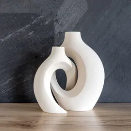 Intirilife 2er Set- Deko Vase Keramik mit Loch für Pampasgras Trockenblumen Blumen- in Weiß | Gr.: onesize