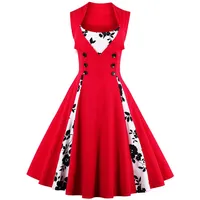 Axoe Damen 50er Jahre Cocktailkleid Rockabilly Elegantes Faltenrock Festliches Partykleider Vintage Kleid Audrey Hepburn Abendkleider mit Polka Dots Knielang, Rot-blumen, M (38 EU) - M