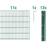 GAH Alberts Alberts Doppelstabmattenzaun als Zaun-Komplettset (24 tlg.) kunststoffbeschichtet, grün Höhe 2,23 m Länge 27,5 m - Grün