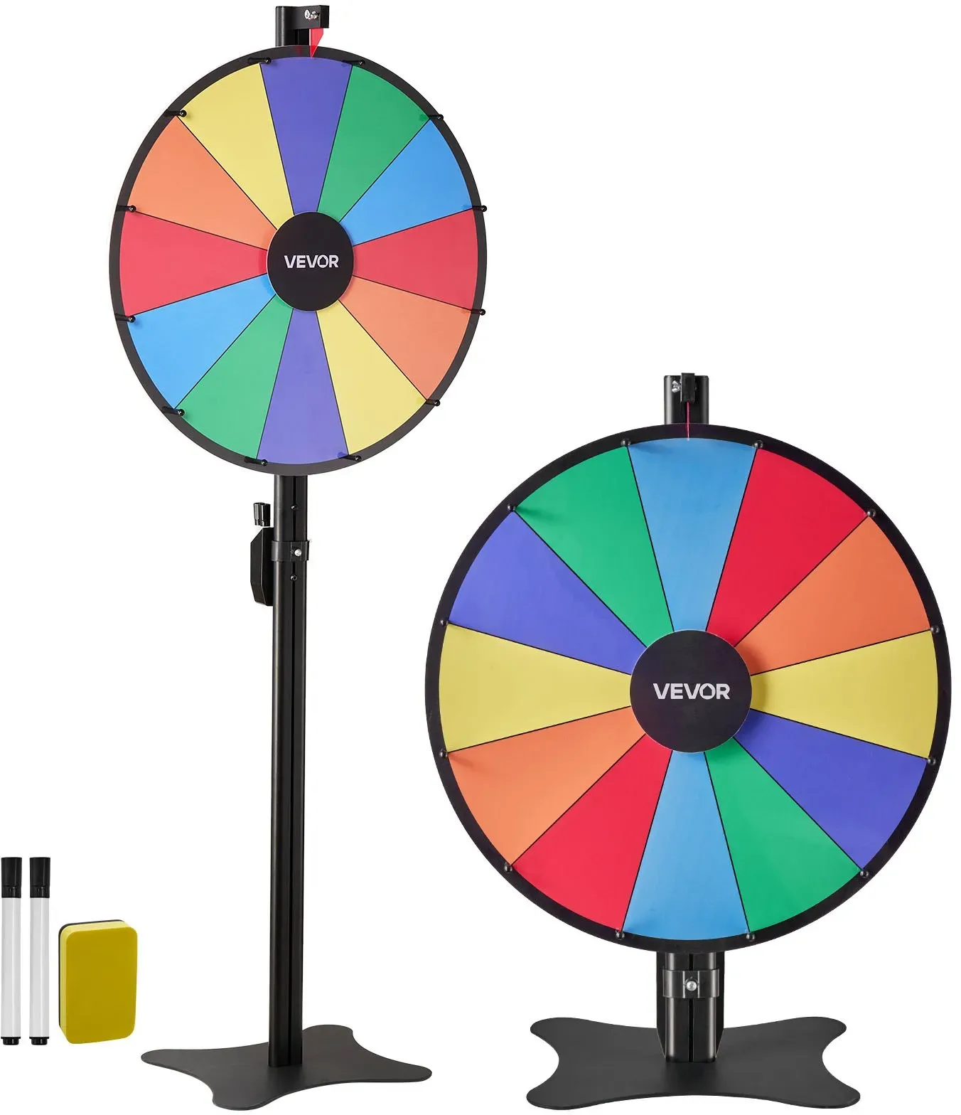 VEVOR Glückrad 24 Zoll Glücksrad zum Drehen 12 Slots Drehrad mit Ständer Abwischbarer Oberfläche & 2 Markern Höhenverstellbar Roulette-Spinner Glückspiel für Partys Kneipen Messen & Karneval