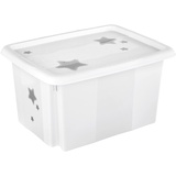 keeeper Stars Aufbewahrungsbox mit Deckel, Dreh- und stapelbar, Für Kinder, 15 l, Karolina, Nordic White