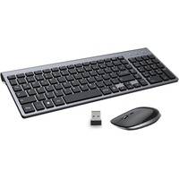 GALENMORO (Deutsch) USB QWERTZ Funk Tastatur- und Maus-Set, Ultradünne Leise Ergonomisch Tastatur für Computer/PC/Laptop/Smart TV schwarz|silberfarben|weiß