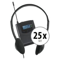 Beatfoxx Silent Guide V2 Bodypack-Receiver Economy Set Funk-Kopfhörer (Dezentes Tourguide-Set mit 25 Stereo Funk-Empfänger, UHF-Technik, 3 empfangbare Kanäle inkl. 25 Kopfhörer) schwarz