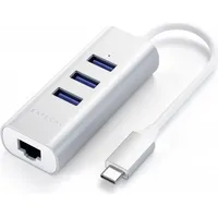 Satechi 2-in-1 silver USB-Hub, RJ-45, USB-C 3.0 [Stecker] (ST-TC2N1USB31AS)